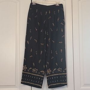 Tommy Bahama Black & Tan 100% Silk Cropped Wide Leg Cropped Pants Size 6